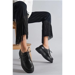 Deripabuc Hakiki Deri Siyah Kadın Günlük Kalın Taban Deri Loafer Ayakkabı Trc-216674 TRC-216674