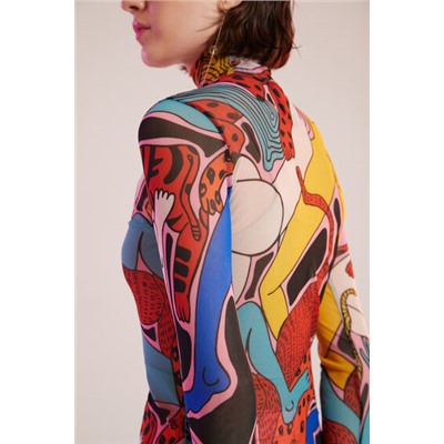 Camiseta rejilla cuello alto