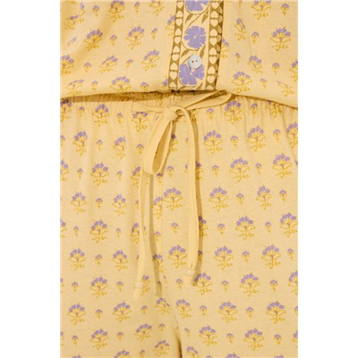 Pijama largo 100% algodón amarillo print flores