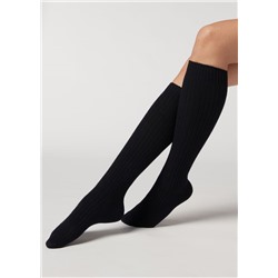 Lange gerippte Damensocken mit Wolle und Cashmere