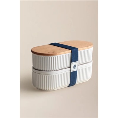Magou Ahşap Kapaklı 2'li Lunch Box - Lacivert - 1000 ml