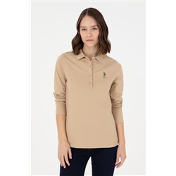 Kadın Kum Basic Polo Yaka Sweatshirt
