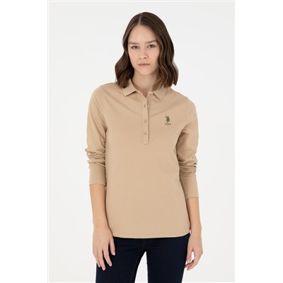 Kadın Kum Basic Polo Yaka Sweatshirt