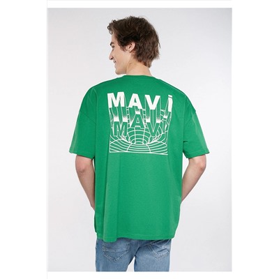 Mavi Logo Sırt Baskılı Yeşil Tişört Oversize / Geniş Kesim 0611448-71696