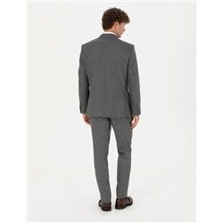 Kruvaze Çizgili Füme Ekstra Slim Fit Takım Elbise