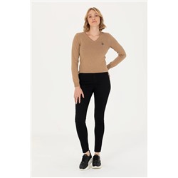 Kadın Camel Melanj V - Yaka Basic  Kazak