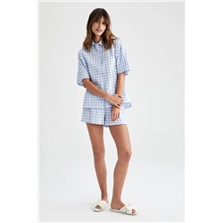 Defacto Fall In Love Regular Fit Pötikare Desenli Pijama Yaka Kısa Kollu Pamuklu Gofre Dokulu Pijama Üstü X9277AZ22HS