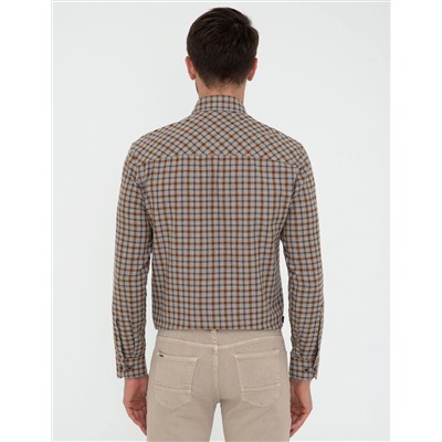 Kahverengi Slim Fit Uzun Kollu Gömlek