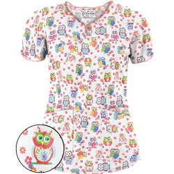 UA Who Done It White Keyhole Print Scrub Top
