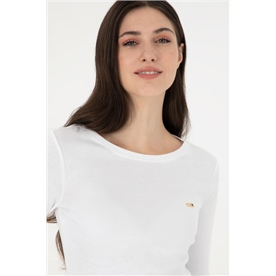 Kadın Beyaz Bisiklet Yaka Sweatshirt