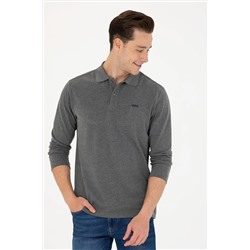 Erkek Antrasit Melanj Polo Yaka Basic Sweatshirt