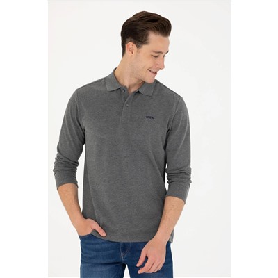 Erkek Antrasit Melanj Polo Yaka Basic Sweatshirt