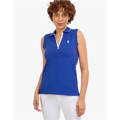 OPEN PLACKET SLEEVELESS POLO SHIRT