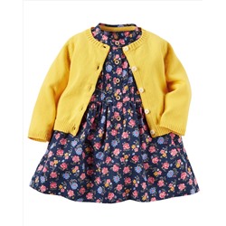 2-Piece Poplin Dress & Sweater Set