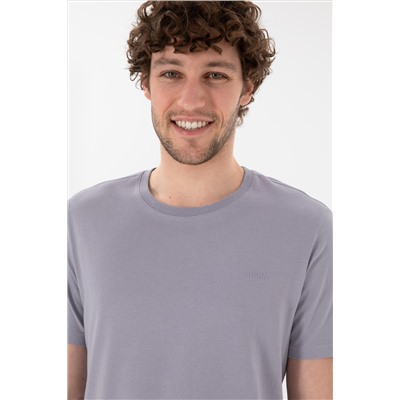 Erkek Regular Fit Bisiklet Yaka Gri Basic Tişört