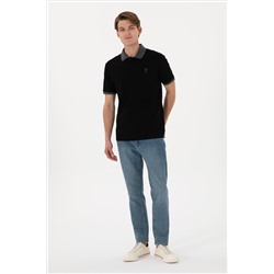 Erkek Regular Fit Polo Yaka Siyah Basic Tişört
