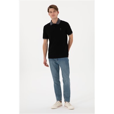 Erkek Regular Fit Polo Yaka Siyah Basic Tişört