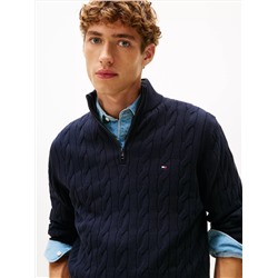 Cable Knit Mockneck Quarter-Zip Sweater