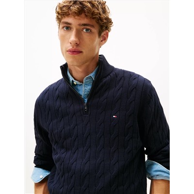 Cable Knit Mockneck Quarter-Zip Sweater