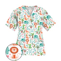 UA Day At The Zoo White Scrub Top