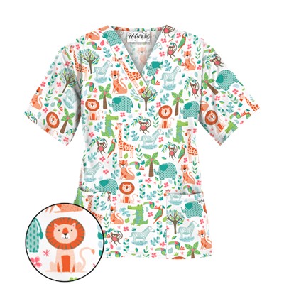 UA Day At The Zoo White Scrub Top