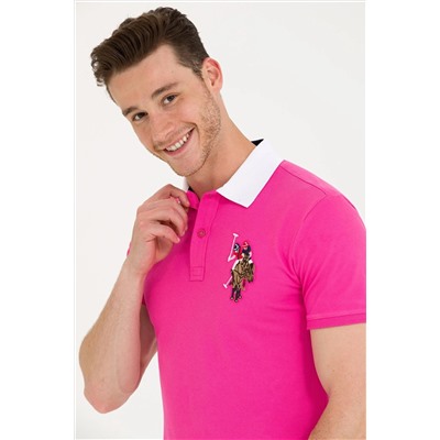 Erkek Fuşya Basic Polo Yaka Tişört