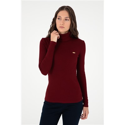 Kadın Bordo Balıkçı Yaka Sweatshirt