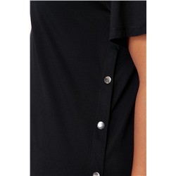 Siyah Boyfriend Fit Yanda Çıt Çıt Detaylı %100 Pamuk Örme Büyük Beden T-shirt TBBSS24BF00000