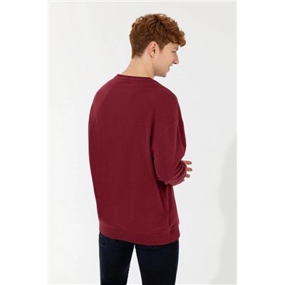 Erkek Vişne Bisiklet Yaka Sweatshirt