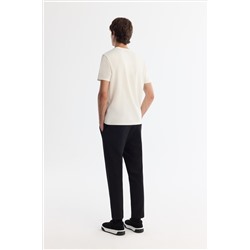 Ekru Bisiklet Yaka İnterlok Elastan T-Shirt