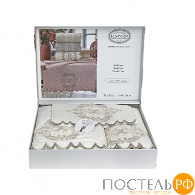 Набор полотенец Карвен "DAMASK"гипюр с кружевом,бамбук 30*50/50*90/70*140 HS1717 v2 krem/кремовый