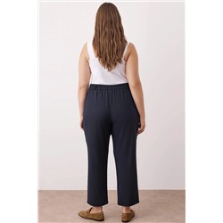 Lacivert Lastik Belli Dokuma Premium Kumaş Büyük Beden Pantolon TBBAW26AR00012