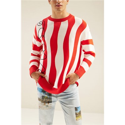 Jersey oversize de punto con olas rojas