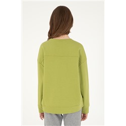 Kadın Fıstık Yeşili Basic Bisiklet Yaka Sweatshirt