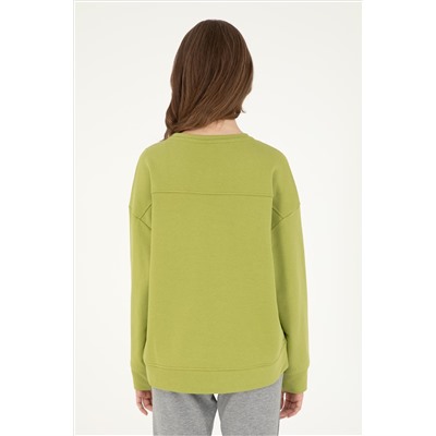Kadın Fıstık Yeşili Basic Bisiklet Yaka Sweatshirt