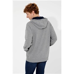 Erkek Gri Melanj Kapüşonlu Oversize Sweatshirt