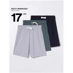 PACK OF 3 PAIRS OF BASIC PLUSH BERMUDA SHORTS