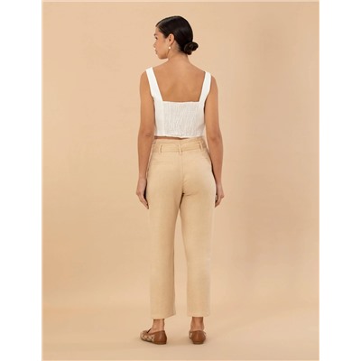 Bej Carrot Fit Keten Pantolon