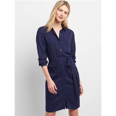 Long Sleeve Shirtdress with Ruching
