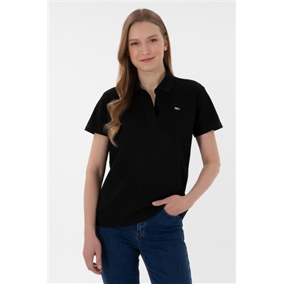 Kadın Siyah Basic Polo Yaka Tişört