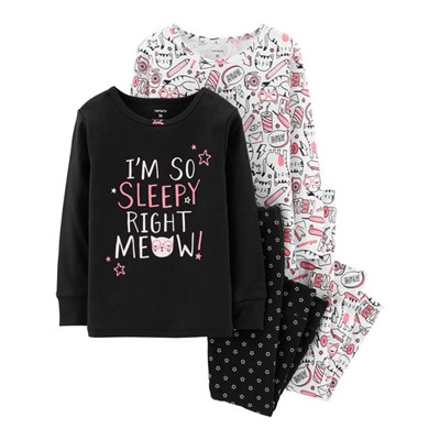 4-Piece Glow-In-The-Dark Kitty Snug Fit Cotton PJs