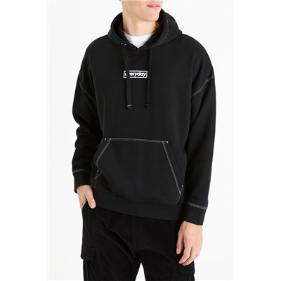 Sudadera oversize con capucha - Negro