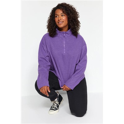 Mor Selanik/Triko Görünümlü Fermuarlı Yaka Regular/Normal Kalıp Örme Sweatshirt TBBAW23AO00006