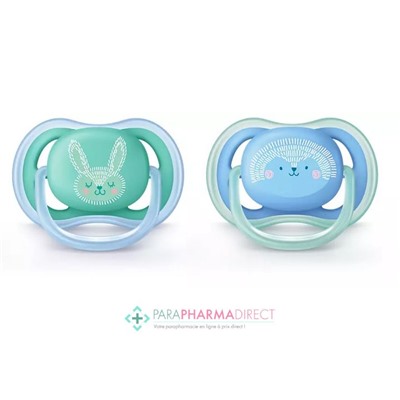 Avent Sucettes Ultra Air 6-18 mois Lapin & Hérisson x2