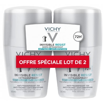 Vichy Deodorant Invisible Resist Dermo-Detranspirant 72H Roll-On 2er Pack x 50 ml