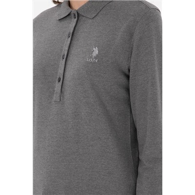 Kadın Antrasit Melanj Basic Polo Yaka Sweatshirt