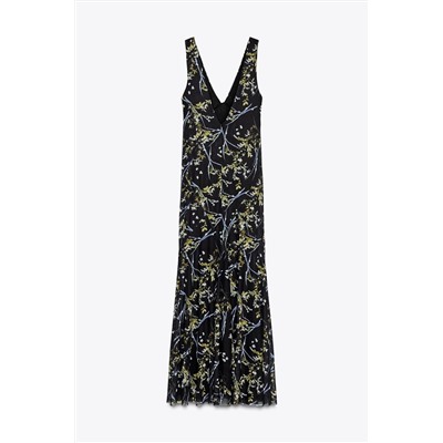 LONG FLORAL TULLE DRESS