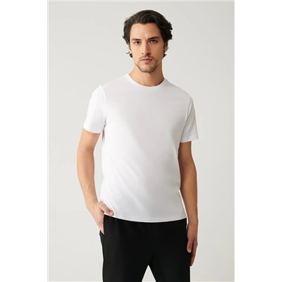 Avva, Erkek Beyaz %100 Pamuk Nefes Alan Bisiklet Yaka T-shirt E001000