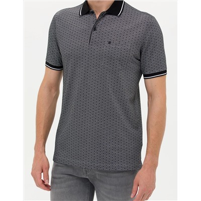 Siyah Regular Fit Baskılı Polo Yaka Tişört