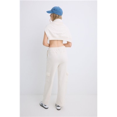 Pantalón largo flare felpa marfil